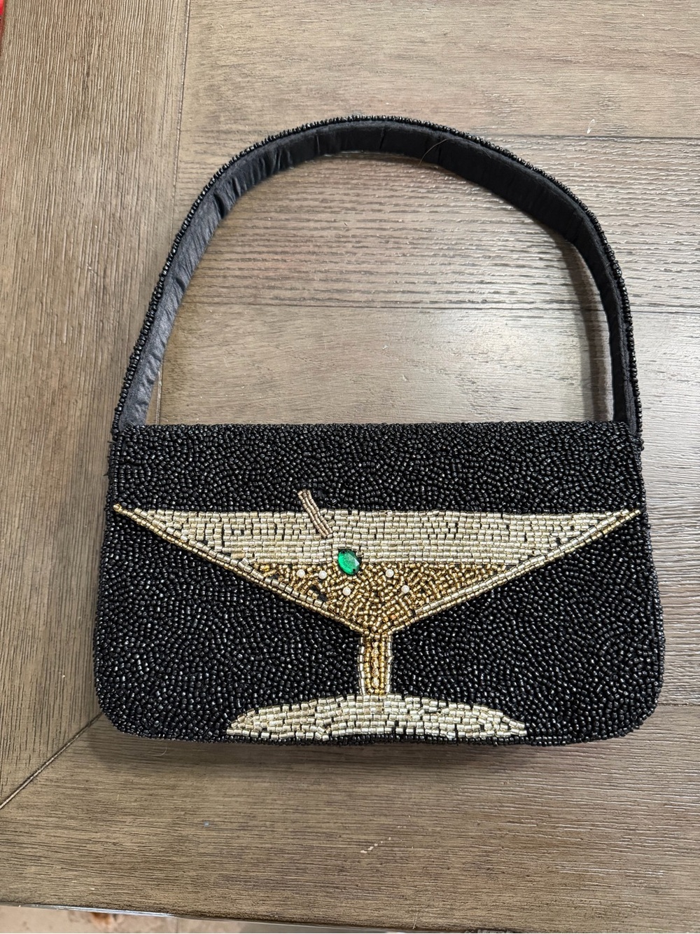 Black Beaded Martini Shoulder Bag